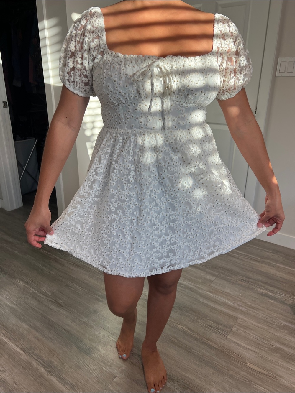 Move out sale: Altar'd State Cream Eyelet Puff-Sleeve Mini Dress
